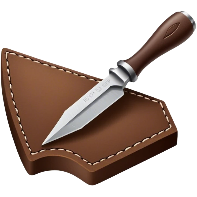 Leatherworking icon, piece of raw leather with started engraving, engraving tool or chisel, stamp or press, textured surface, minimalistic style, clean lines, transparent background. emoji