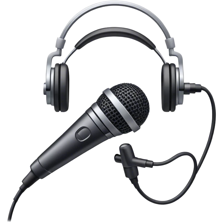 Create an emoji for podcasting. Show a microphone with headphones, symbolizing the recording of a podcast. Use modern, professional colors. Do not include any emojis or smiley faces. Make the background transparent. emoji