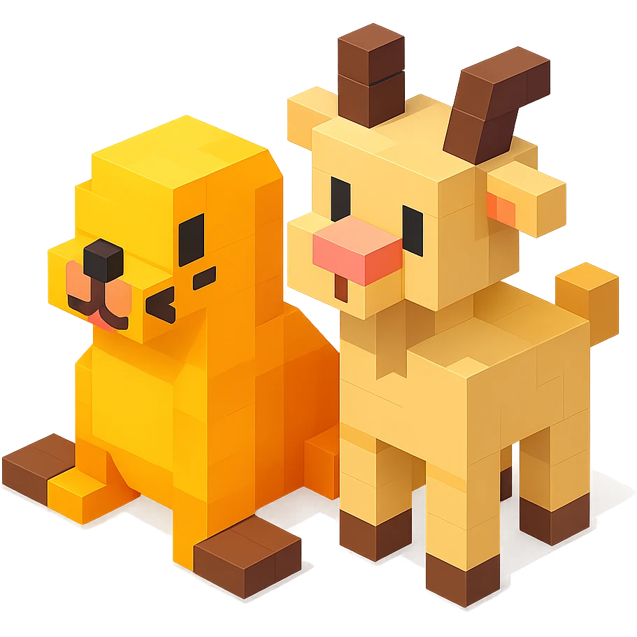 a seal and a goat sitting together in Roblox style, blocky and playful, vibrant colors emoji
