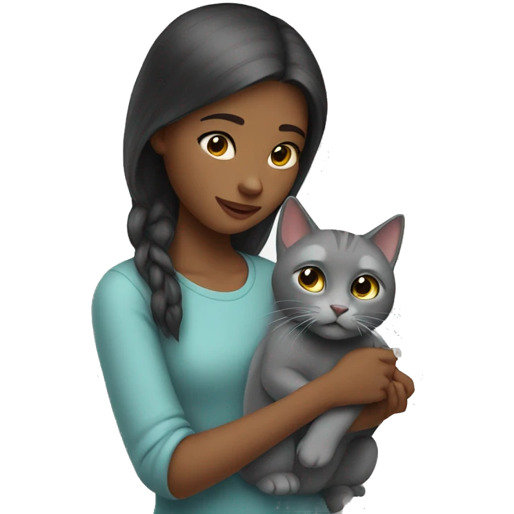 Girl petting a grey cat emoji