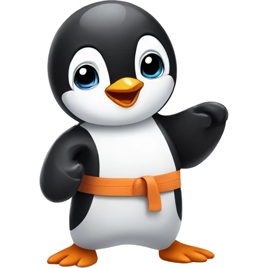 Baby cute penguin doing karate emoji