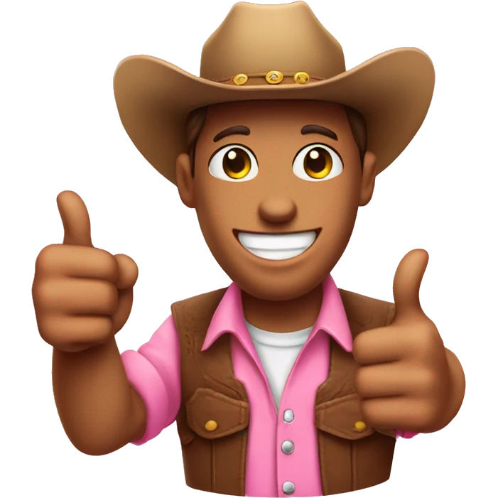  A smiling pink emoji face wearing a preppy cowboy hat holding both of their thumbs up emoji