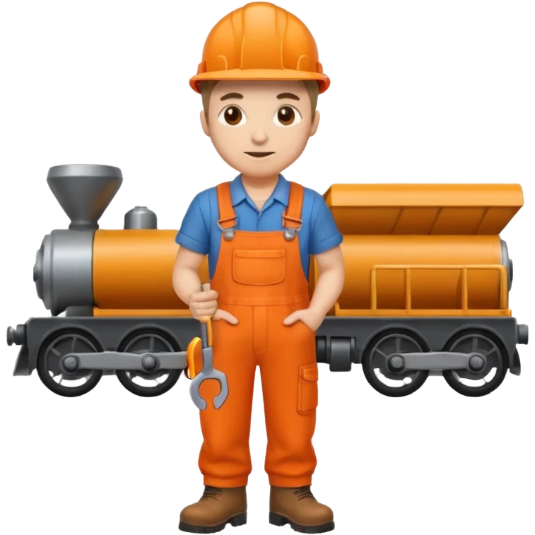 railway engineer in orange overalls, boots, holding a spanner emoji