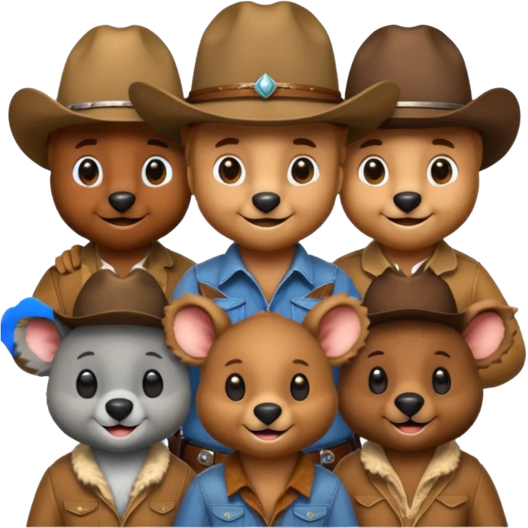 Kangaroo, Koala, Bear all wearing cowboy hats emoji