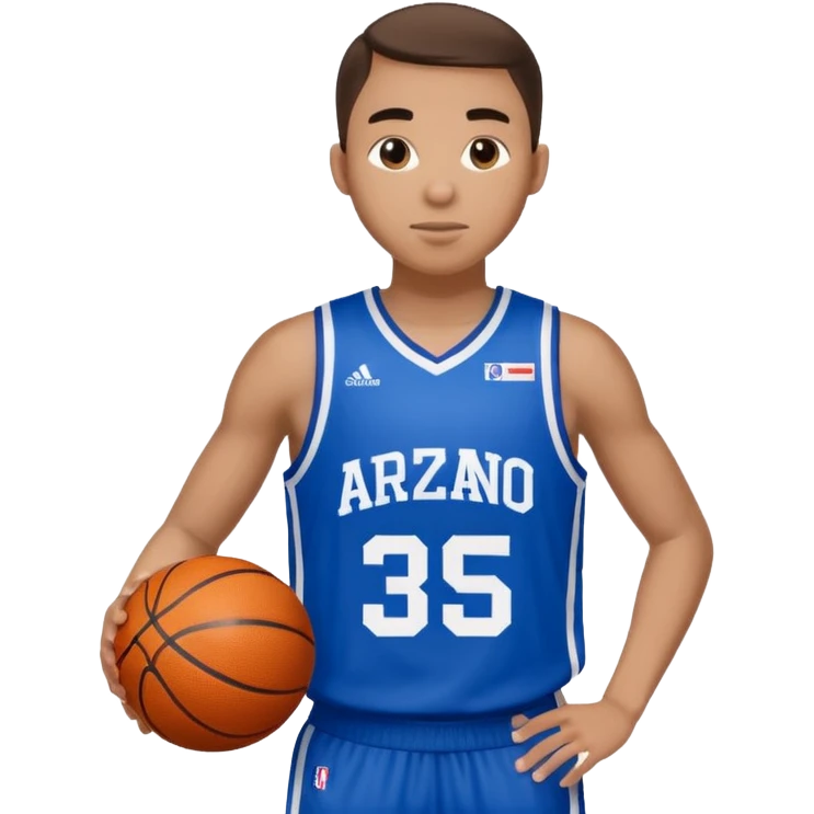 Giocatore basket con il pallone con il numero 35 e completino azzurro e bianco con il nome sulla maglia basket arzano emoji
