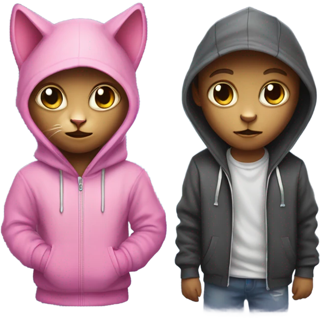 Pink cat alien with hoodie boy with hoodie and cat ears emoji