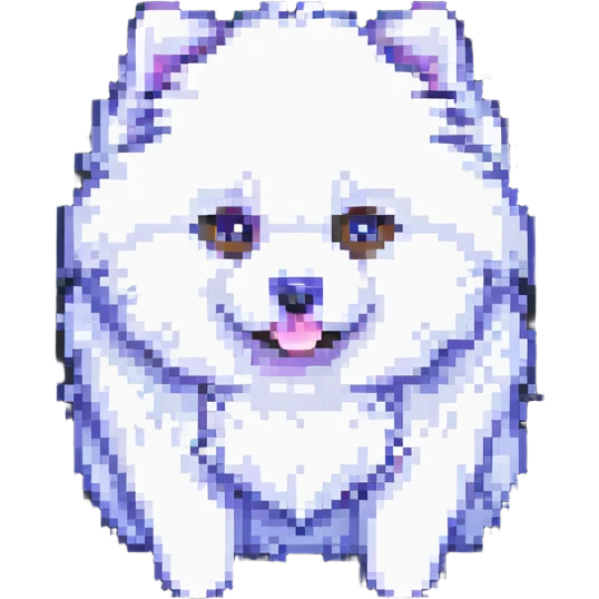 fluffy white Pomeranian mid-roll pixel art emoji