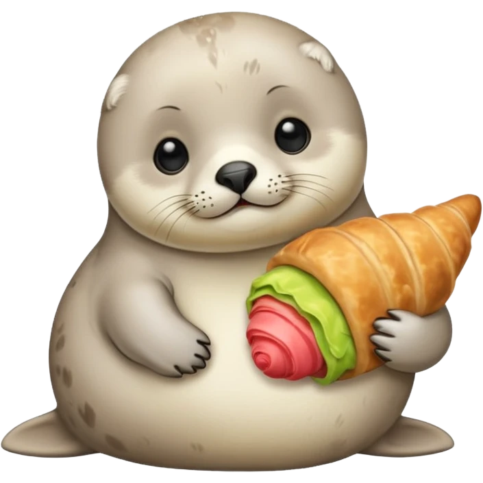 Baby seal holding a croissant emoji