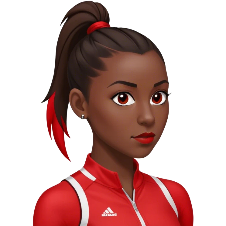 Melanie chisholm with a dark brown high ponytail with a red streak through it, wearing athletic attire emoji