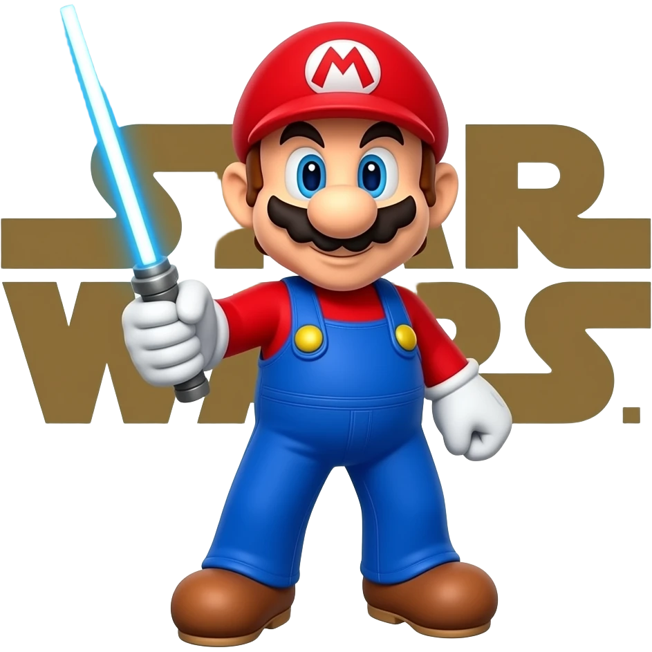 super mario bro  3d with star wars and a ligh saver emoji