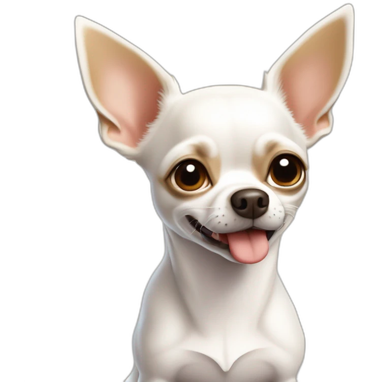 White short-haired, smooth-coated Chihuahua with tan markings, sitting obediently and attentively￼ emoji