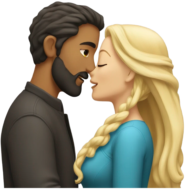 Man with dark hair and beard kissing white woman blonde long hair  emoji