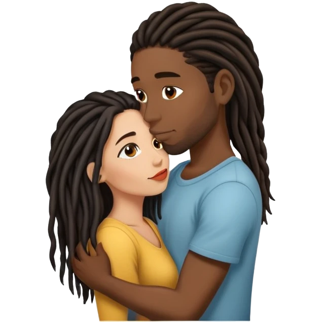 Latina Woman with long hair kissing a young black guy with dreads no beard emoji