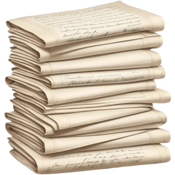 Icon for Autograph Collecting: several vintage framed with signatures of famous celebrities sheets stacked one on top of the other, each . The icon should evoke the charm and history of collecting autographs. Transparent background. emoji