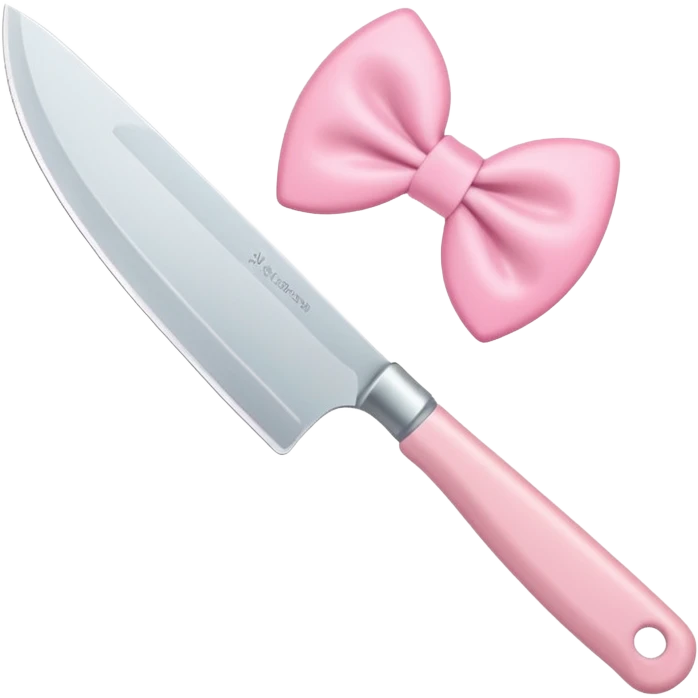 Cute emoji style illustration of a kitchen knife with a pink bow tied directly around the handle of the knife, not floating, not separate, kawaii style, rounded shapes, pastel colors, friendly look, flat vector design, white or transparent background, simple emoji icon emoji