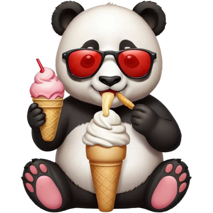 Panda with sunglasses that eat an ice cream with a light red and white t-shirt emoji