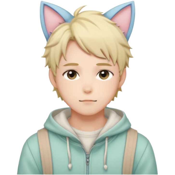 Shiny Blushing Cute Kawaii Handsome Shoujo Anime Man with Cat Ears Trending Style Cottagecore Pastelcore  emoji