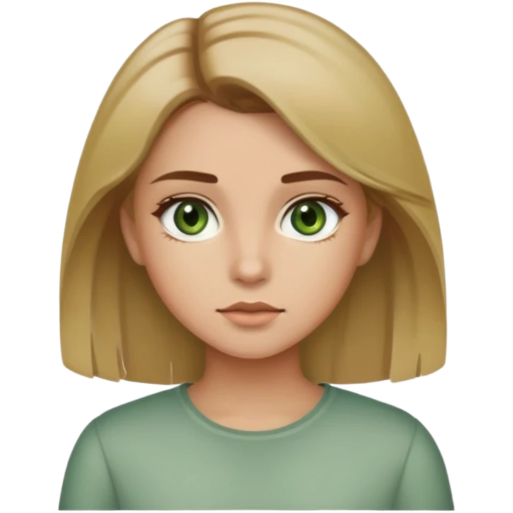 Girl with muted green eyes brown hair with blonde front highlights emoji