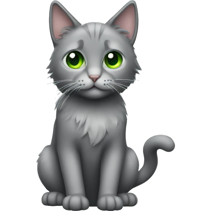 Grey cat green eyes full body long hair emoji