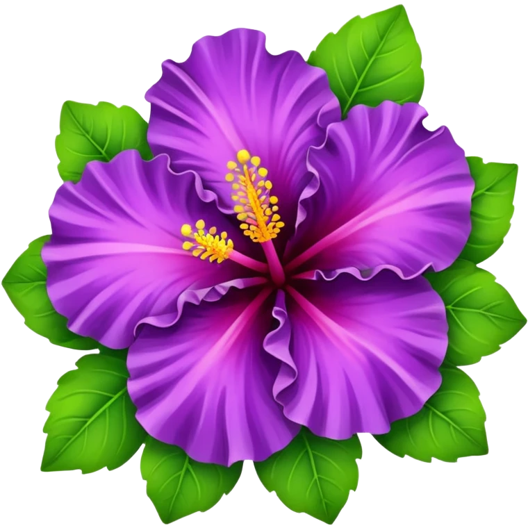 purple hibiscus with leaves emoji