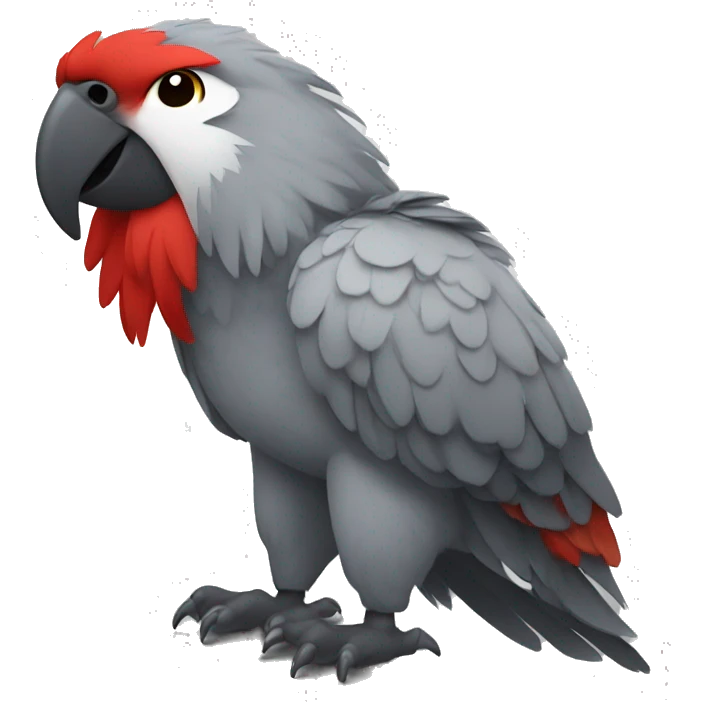 A large parrot. It has gray feathers and a red tail, and its head is white.  emoji