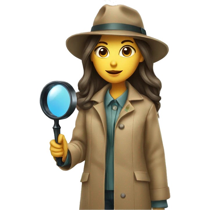 girl in a detective costume, in a raincoat, with a hat and a magnifying glass in her hands emoji
