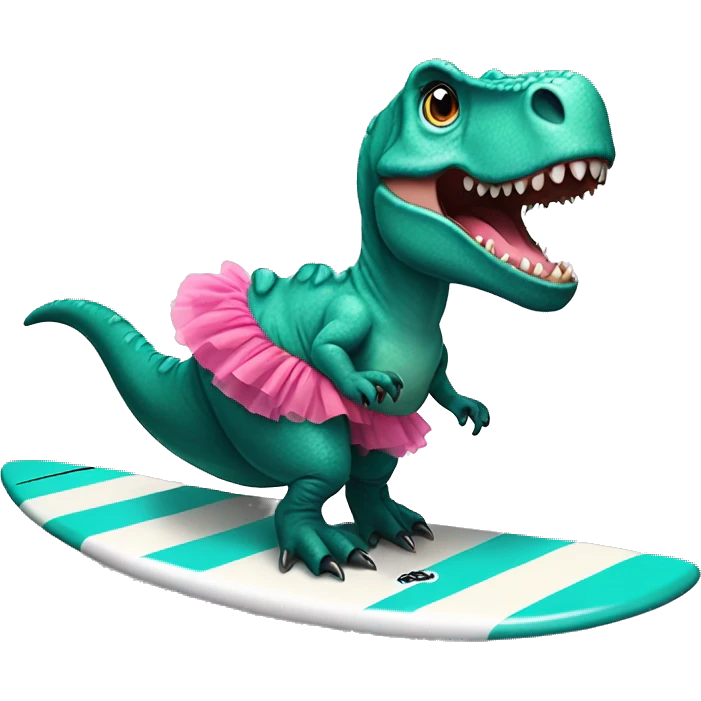 T-rex wearing a tutu on a surfboard emoji