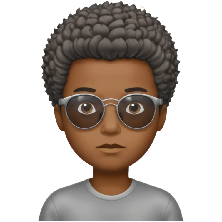Un garçon,de couleur noir avec des lunettes de soleil grise,il a des cheveux crépus et au dessus de sa tete il est écrit BOUSS  emoji