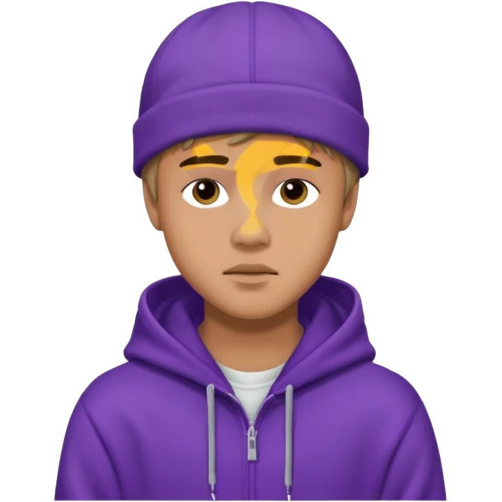justin bieber, wear purple hoodie emoji