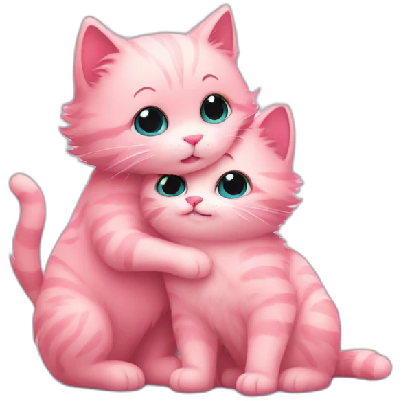 cute fluffy pink cat hugs another cat emoji