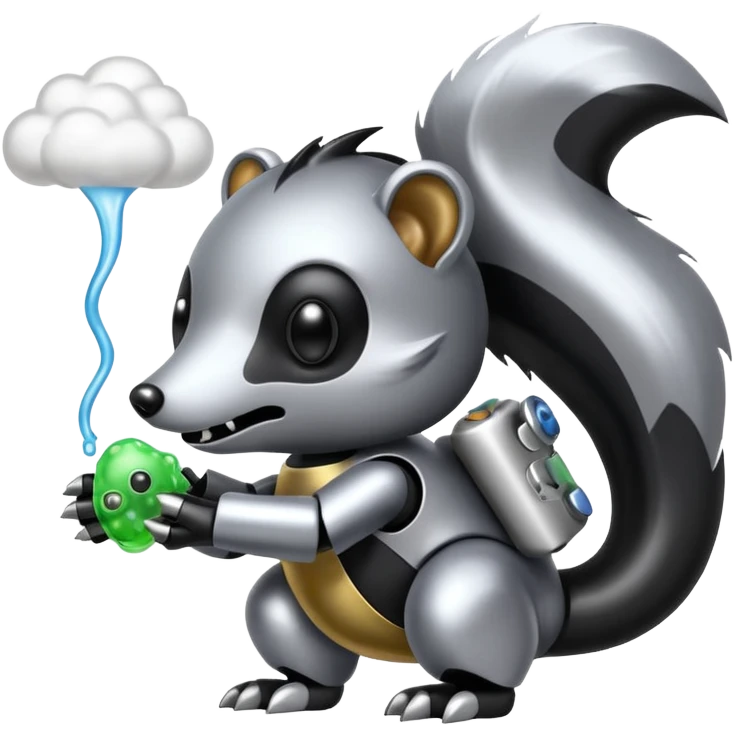 evil robot skunk with bacteria and fart cloud in samsung emoji style emoji