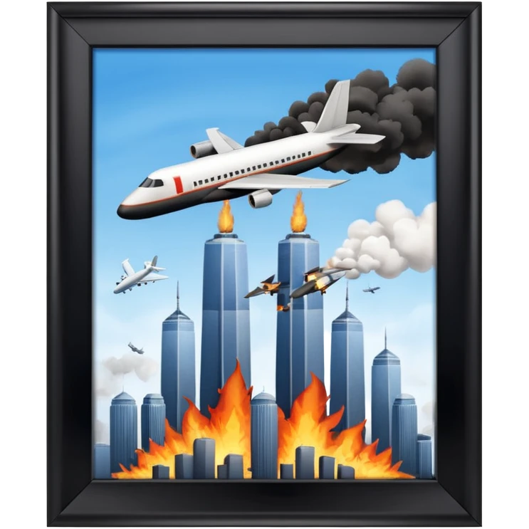 Twin towers with an airplane emoji