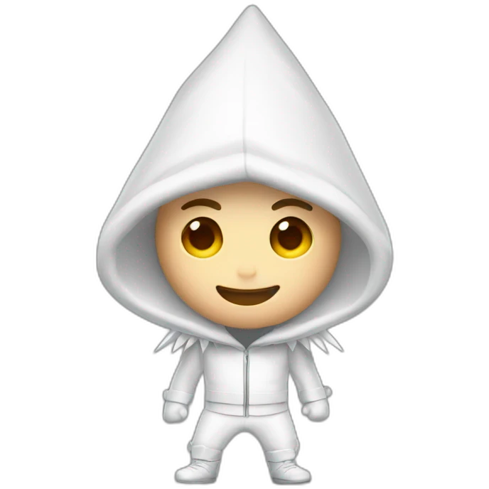 White Man celebrating with a white outfit on and a white spiked hood emoji