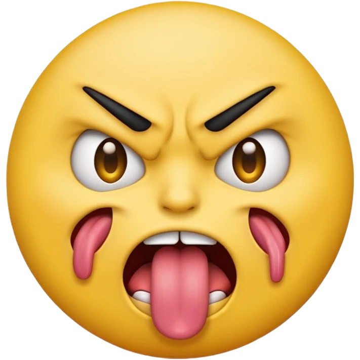 an angry emoji with his tounge sticking out emoji