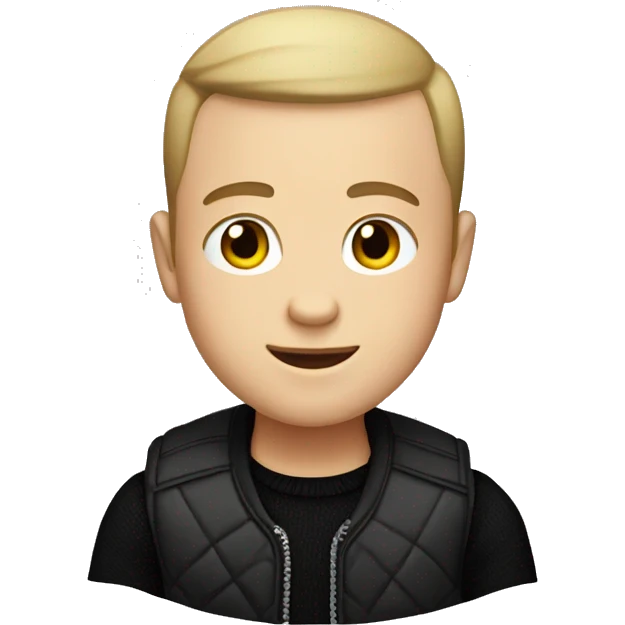 White boy with buzz cut in black sweater vest emoji