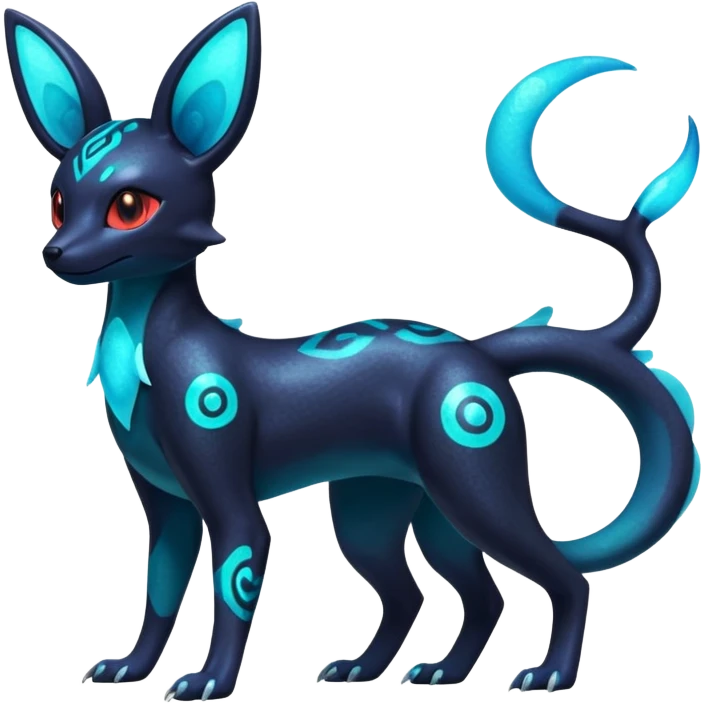 Shiny Aural Iridescent Fluorescent Bioluminescent Umbreon-Amaura-Salandit-Salamence-Fakémon-fusion (full body) emoji