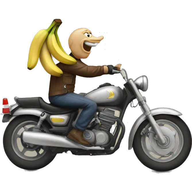 Old motorcycle rider eating a banana ￼ emoji