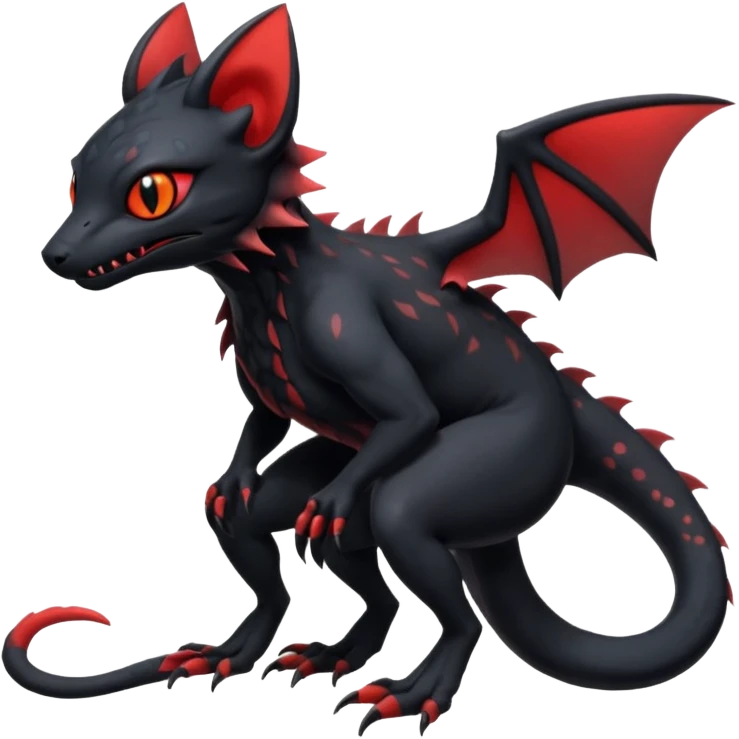 Futuristic Black Dark Abyssal Ethereal Modern Salandit-Litten-Noibat-Abyss-Lykoi-Fakémon-creature-hybrid Full Body emoji