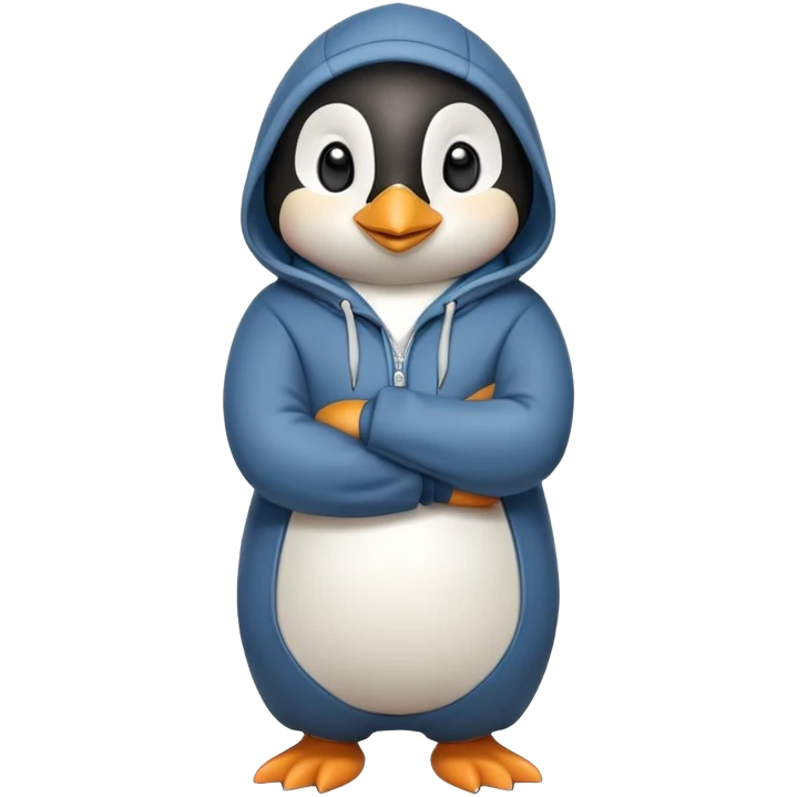 friendly anthropomorphised penguin in a hoodie and jeans standing with arms folded, smiling emoji
