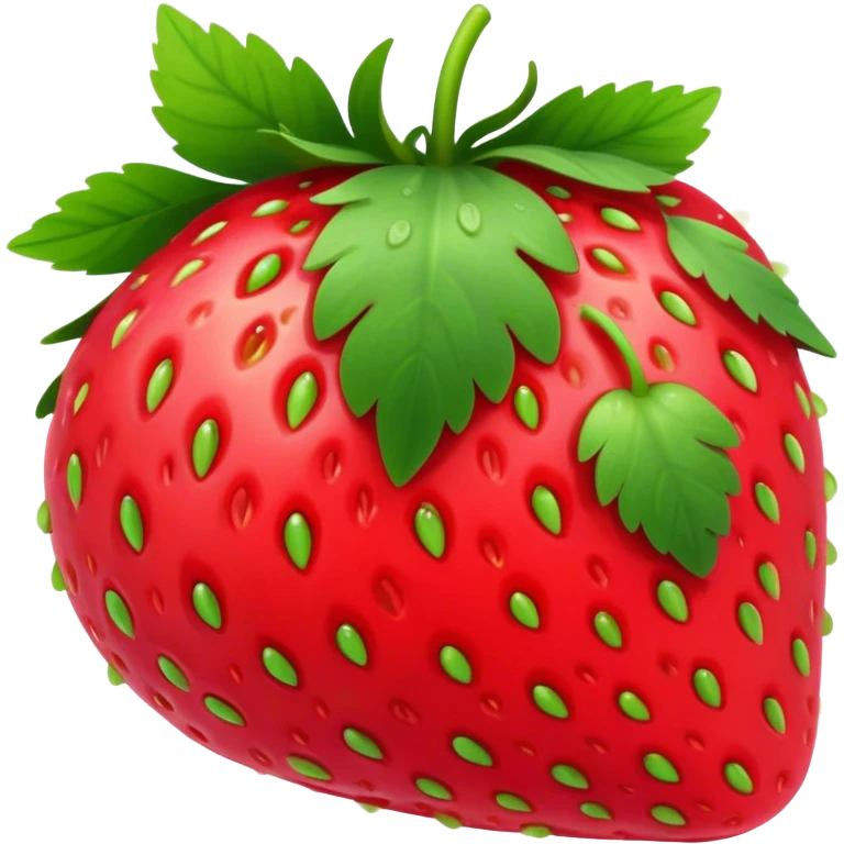 Cinematic Realistic Strawberry Emoji, Plump and juicy, with a deep red color and small, fresh seeds dotted across the skin. Its glossy, sweet surface catches the light, while bright green leaves top off the perfect, delicious berry. Soft glowing outline, capturing the essence of sweetness and freshness in a bright strawberry! emoji