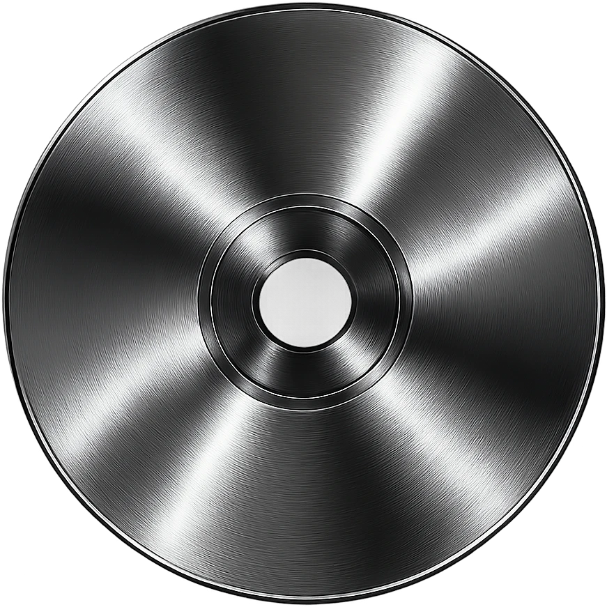 A minimalist CD disc with abstract pattern, glowing effect, purple color emoji