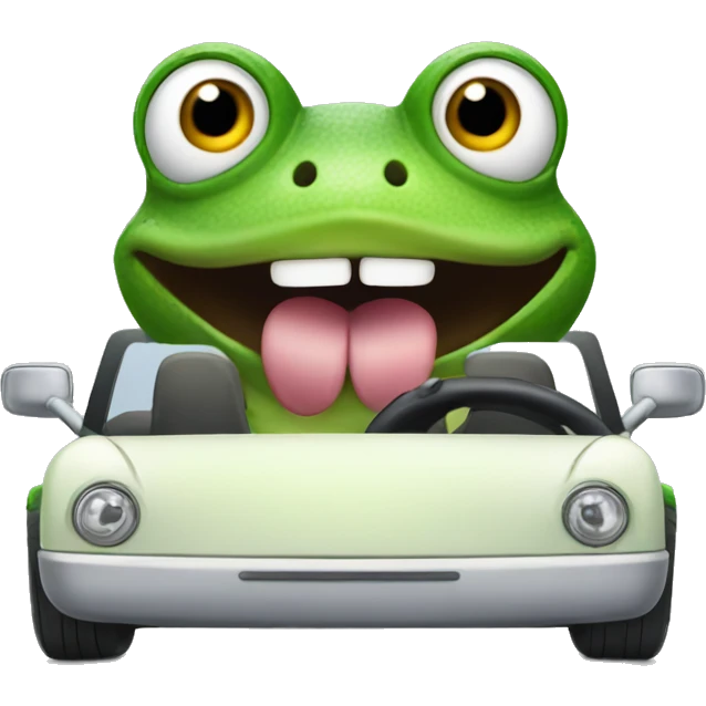 frog driving car with tongue out emoji