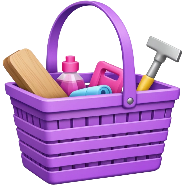 سلة تنظيف خشبية  بأغراض الوانها بنفسجي و وردي emoji
