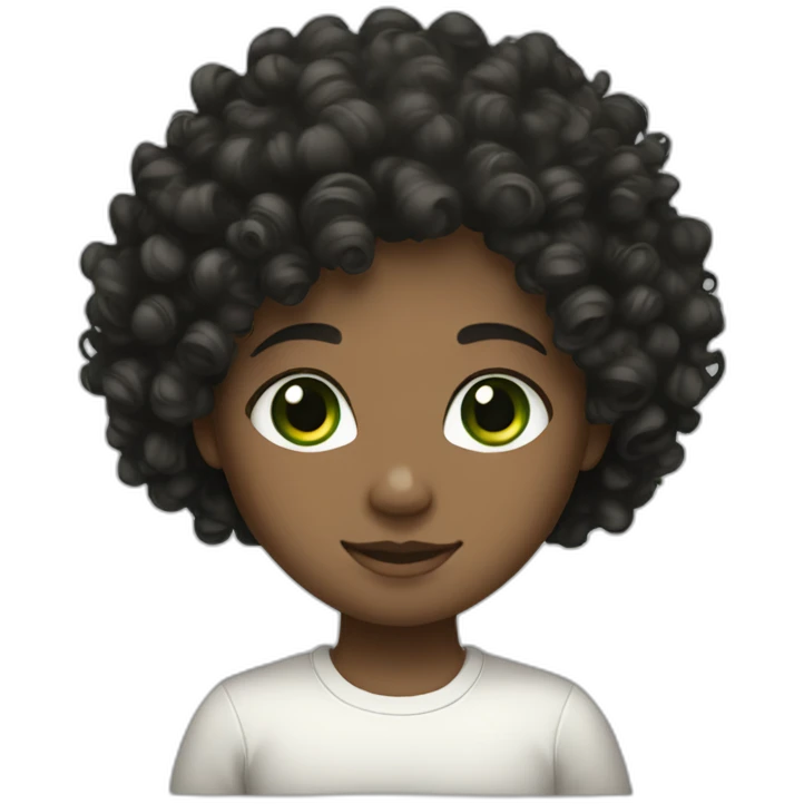 curly hair, black hair, white skin, green eyes emoji