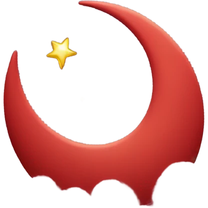 red minimalist  crescent moon with sparkly white clouds emoji