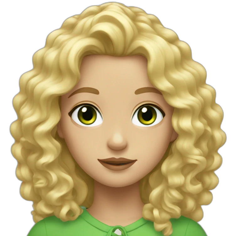 Blonde girl with long curly hair with green eyes emoji