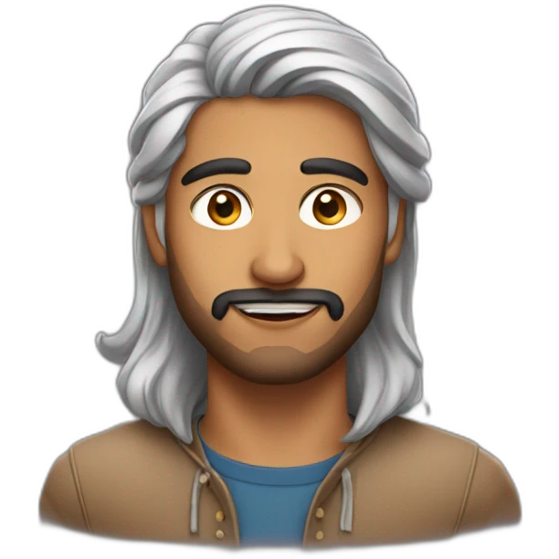 Indian man in his 20s with a light beard which is thicker near the chin and stylish hair which is long on one side covering the top of the ear emoji