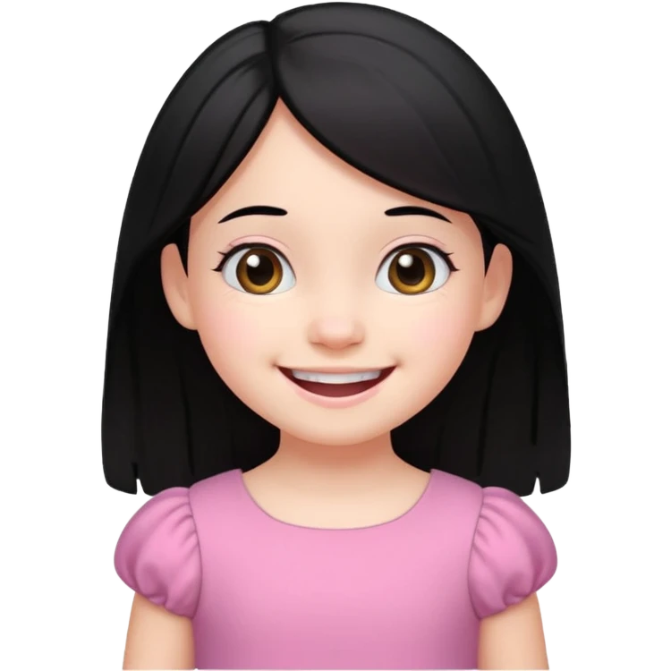 
5 years old girl, white skin, black hair, happy smile emoji emoji