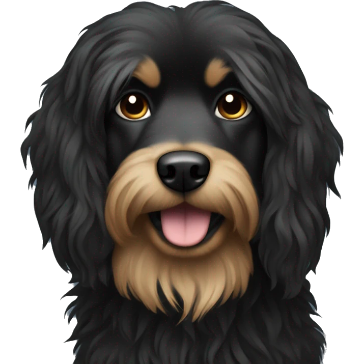 Scruffy black silk dog with long hair emoji