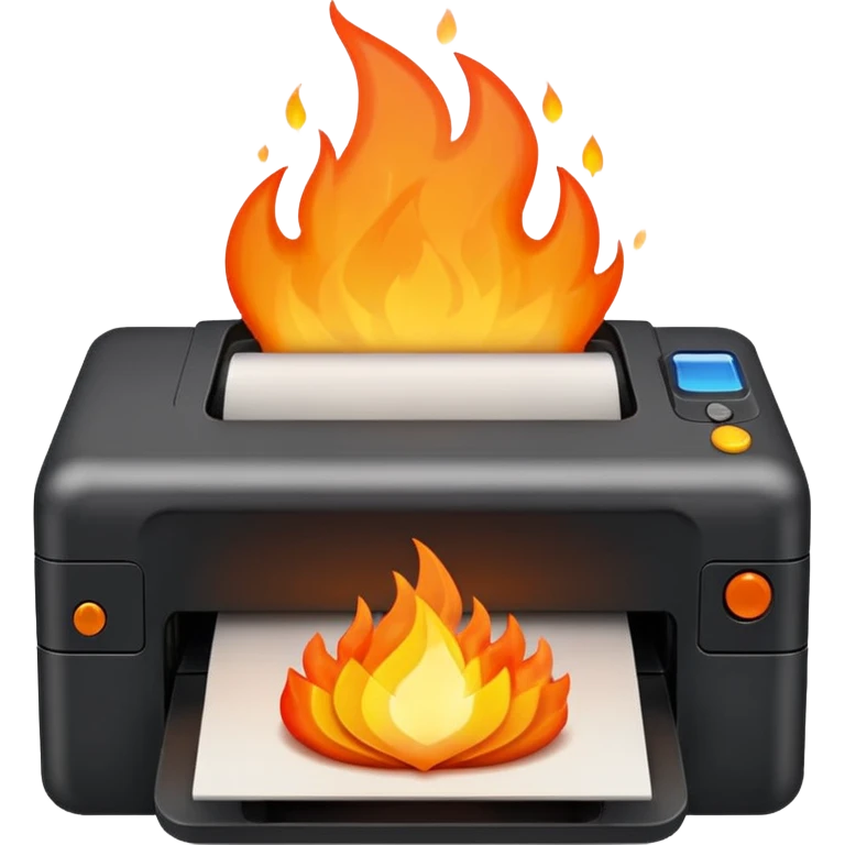 una impresora escupiendo fuego emoji